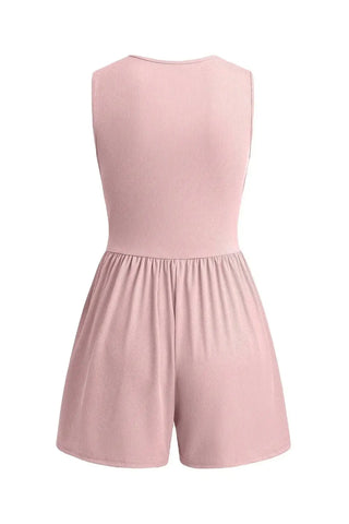 Elegant Ruched Deep V-Neck Sleeveless Romper SandSet