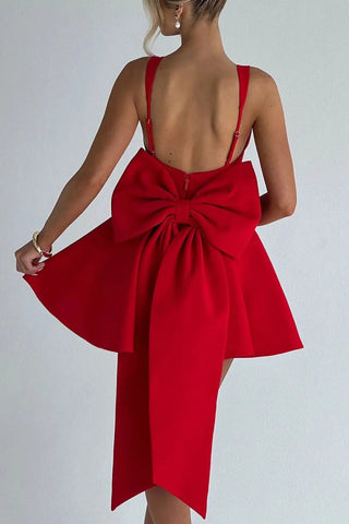 Graceful Square-Neck Bow Detail A-Line Mini Dress SandSet