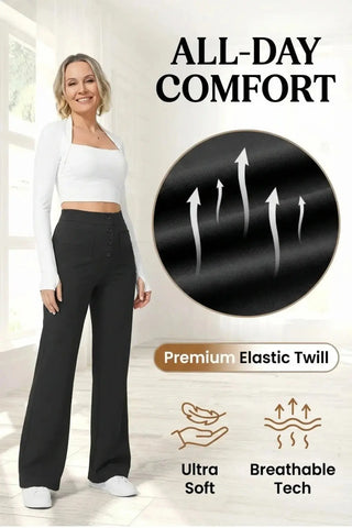 High-Waisted Sweatpants, Casual Straight Leg, Elastic Button SandSet