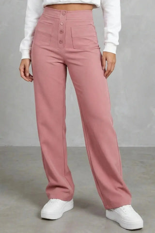 High-Waisted Sweatpants, Casual Straight Leg, Elastic Button SandSet