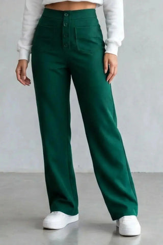 High-Waisted Sweatpants, Casual Straight Leg, Elastic Button SandSet