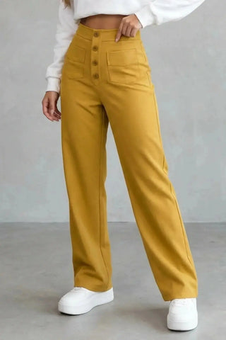 High-Waisted Sweatpants, Casual Straight Leg, Elastic Button SandSet