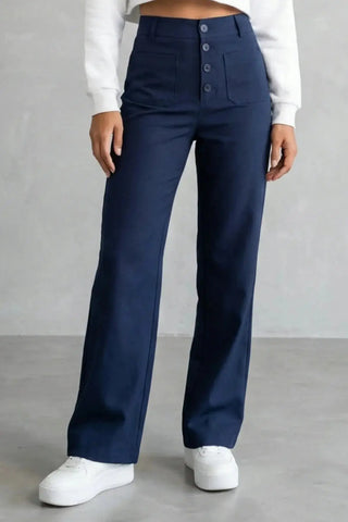 High-Waisted Sweatpants, Casual Straight Leg, Elastic Button SandSet
