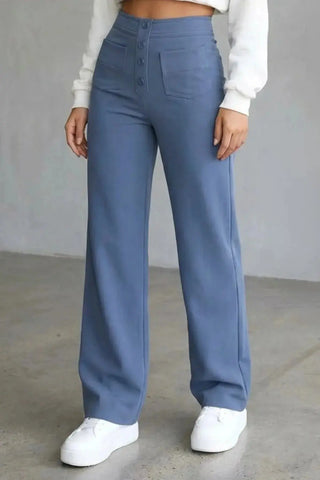 High-Waisted Sweatpants, Casual Straight Leg, Elastic Button SandSet