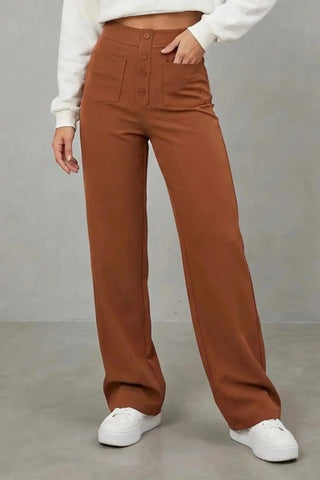 High-Waisted Sweatpants, Casual Straight Leg, Elastic Button SandSet