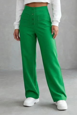 High-Waisted Sweatpants, Casual Straight Leg, Elastic Button SandSet