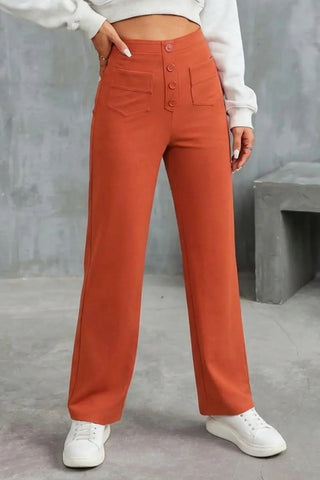 High-Waisted Sweatpants, Casual Straight Leg, Elastic Button SandSet