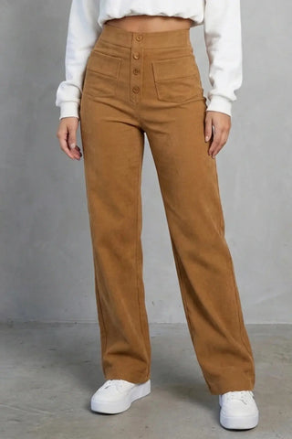 High-Waisted Sweatpants, Casual Straight Leg, Elastic Button SandSet