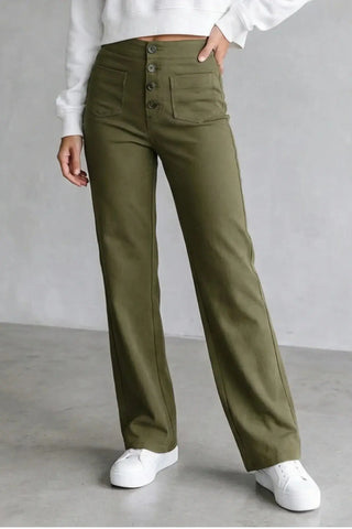 High-Waisted Sweatpants, Casual Straight Leg, Elastic Button SandSet