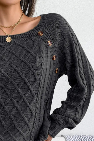 Knit Cotton Sweater with Side-Button Accents SandSet