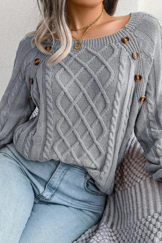 Knit Cotton Sweater with Side-Button Accents SandSet