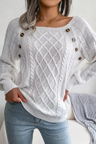 Knit Cotton Sweater with Side-Button Accents SandSet