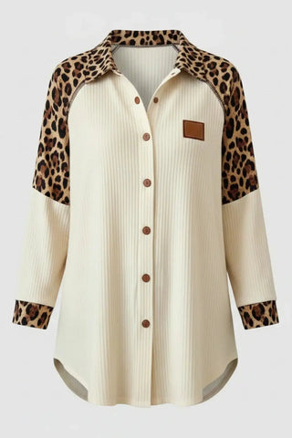 Leopard Print & Patchwork V-Neck Blouse SandSet