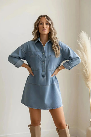 Mid Blue Mini Long Sleeve Denim Dress SandSet
