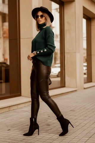 Oversized Button-Detail Turtleneck Knit Sweater SandSet