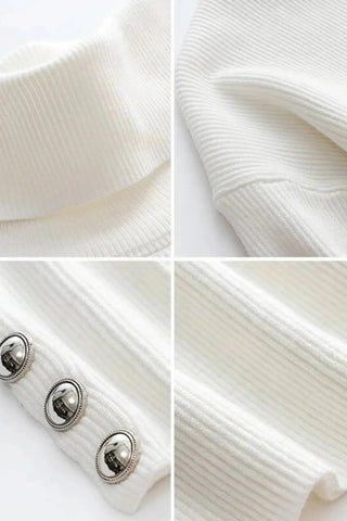 Oversized Button-Detail Turtleneck Knit Sweater SandSet