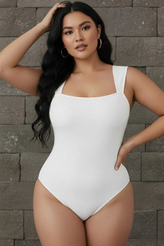 Premium Ribbed Square-Neck Sleek Bodysuit SandSet