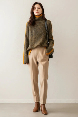 Premium Ribbed Turtleneck Knit Sweater SandSet