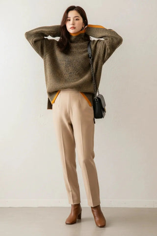 Premium Ribbed Turtleneck Knit Sweater SandSet