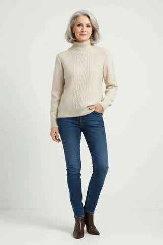 Premium Wool Blend Ribbed Turtleneck Sweater SandSet