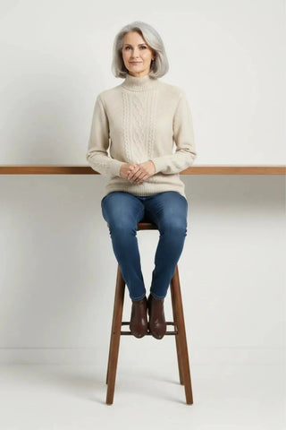 Premium Wool Blend Ribbed Turtleneck Sweater SandSet