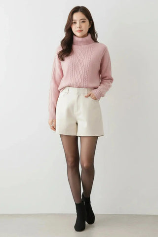 Premium Wool Blend Ribbed Turtleneck Sweater SandSet