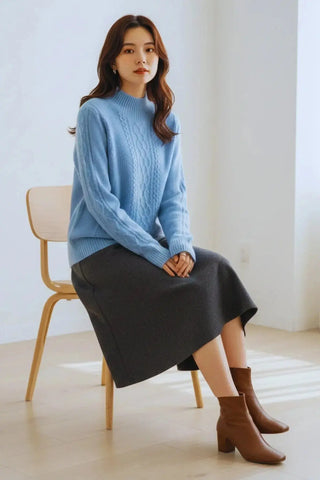 Premium Wool Blend Ribbed Turtleneck Sweater SandSet