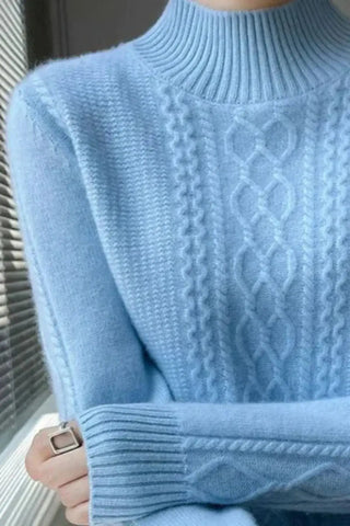 Premium Wool Blend Ribbed Turtleneck Sweater SandSet