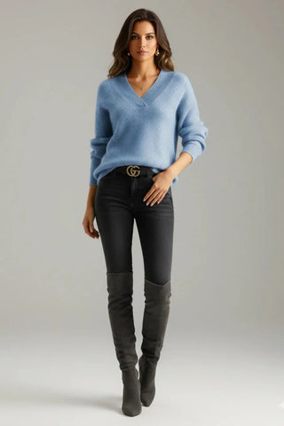 Premium Wool-Blend V-Neck Knitted Pullover SandSet