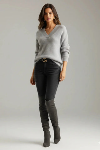 Premium Wool-Blend V-Neck Knitted Pullover SandSet