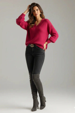 Premium Wool-Blend V-Neck Knitted Pullover SandSet