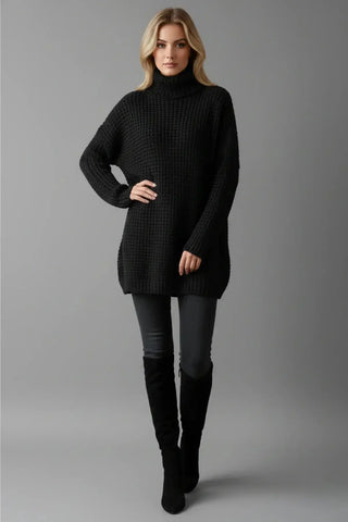 Relaxed Ribbed Knit Turtleneck Sweater SandSet