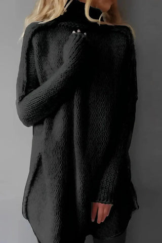 Relaxed Ribbed Knit Turtleneck Sweater SandSet