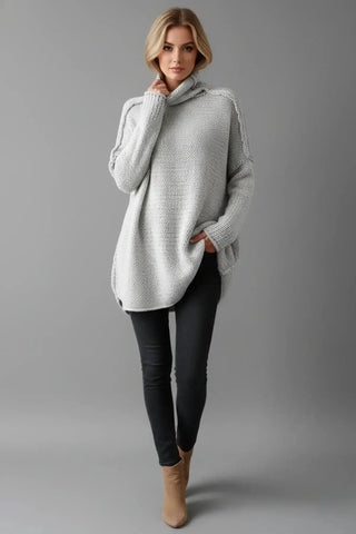 Relaxed Ribbed Knit Turtleneck Sweater SandSet