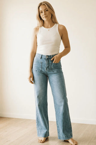 Retro Pocket Wide Leg Jeans SandSet