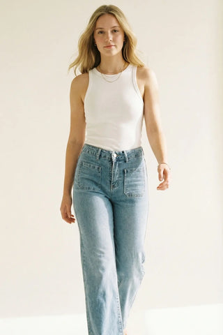 Retro Pocket Wide Leg Jeans SandSet