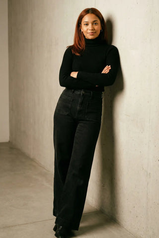 Retro Pocket Wide Leg Jeans SandSet