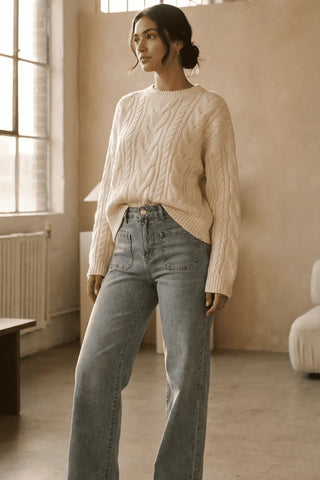 Retro Pocket Wide Leg Jeans SandSet