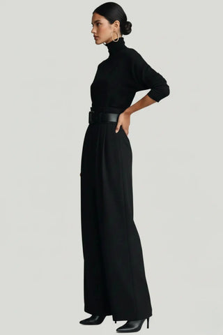 Ribbed Turtleneck & Straight-Leg Knit Ensemble SandSet