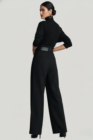 Ribbed Turtleneck & Straight-Leg Knit Ensemble SandSet