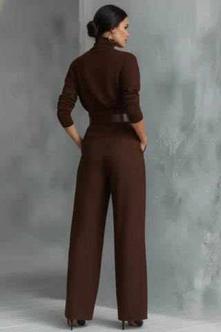 Ribbed Turtleneck & Straight-Leg Knit Ensemble SandSet