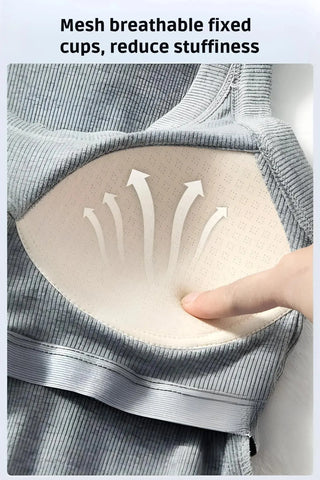 Round Neck Built in Bra Ribbed Tank Top SandSet