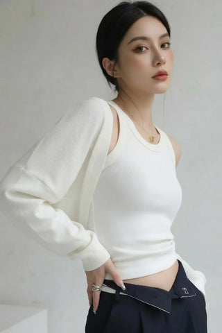 Round Neck Built in Bra Ribbed Tank Top SandSet