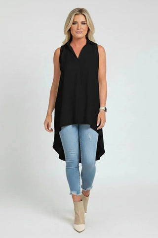 Ruffled V-Neck Sleeveless Lapel Blouse SandSet