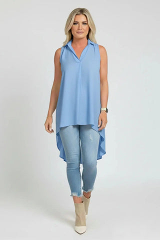 Ruffled V-Neck Sleeveless Lapel Blouse SandSet