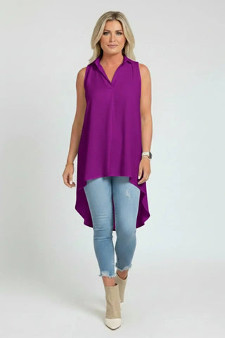 Ruffled V-Neck Sleeveless Lapel Blouse SandSet