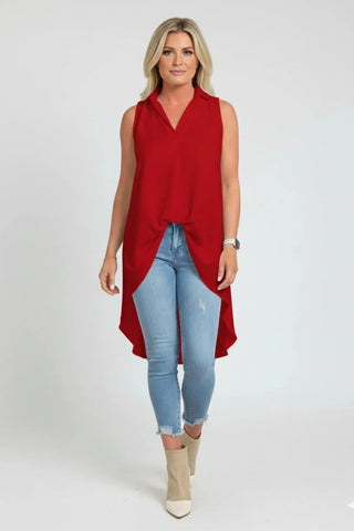 Ruffled V-Neck Sleeveless Lapel Blouse SandSet