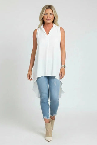 Ruffled V-Neck Sleeveless Lapel Blouse SandSet