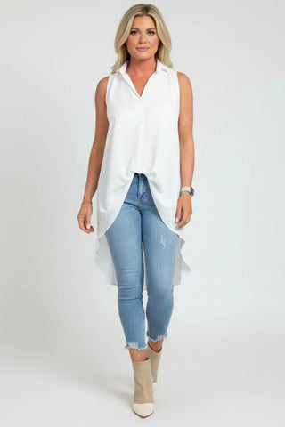 Ruffled V-Neck Sleeveless Lapel Blouse SandSet