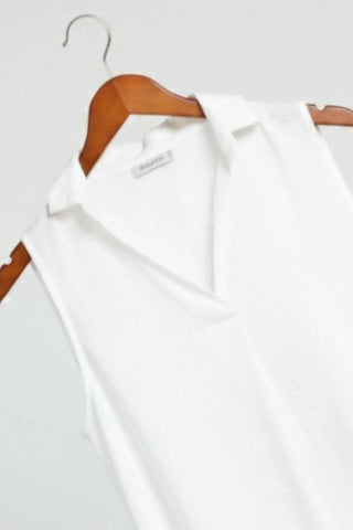 Ruffled V-Neck Sleeveless Lapel Blouse SandSet